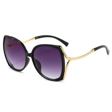 Imagem de Óculos de sol gatinho de armação grande e luxuosos para idosos, femininos e masculinos, para viagens ao ar livre, com proteção solar UV400 (preto e cinza)