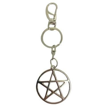 Imagem de Chaveiro Pentagrama Com Círculo 14 Cm Metal Níquel - Lua Mística - 100