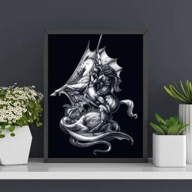 Imagem de Quadro Desenho São Jorge Preto E Branco 45X34 Vidro Branca - Quadros O