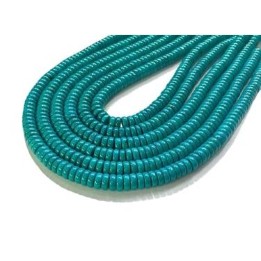 Imagem de Lady Works Fio de pedra natural turquesa de 33 cm, contas lisas Rondelle de 3 x 8 mm para fazer joias DIY. | Beads_06408, verde