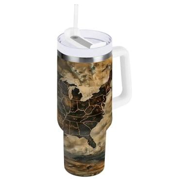 Imagem de xigua Copo American Star Flag de 850 g com tampa e canudo, aço inoxidável de vácuo duplo isolado garrafa de água esportiva suporte para copo de café de viagem à prova de vazamento para bebida gelada