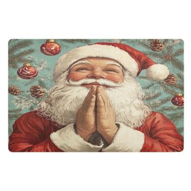 Imagem de SEHANY Tapete de porta de inverno Papai Noel Natal para todos os climas, impermeável, secagem rápida, bem-vindo, tapete de entrada antiderrapante, tapete decorativo de poliéster para entrada, varanda