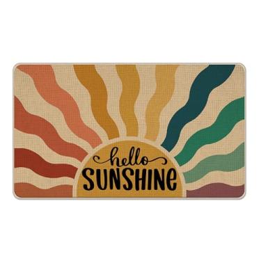 Imagem de Livcoz Boho Hello Sunshine Welcome Tapete de porta da frente, tapete decorativo colorido Sunburst, tapete de entrada antiderrapante, para primavera, verão, perfil baixo, interior, exterior, decoração