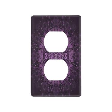 Imagem de Blueangle Placa de parede de tomada dupla mandala roxa, tamanho padrão, placas de cobertura de tomada elétrica de 1 gangue para decoração de quarto de escritório em casa, 4,53 x 2,76 polegadas (580)