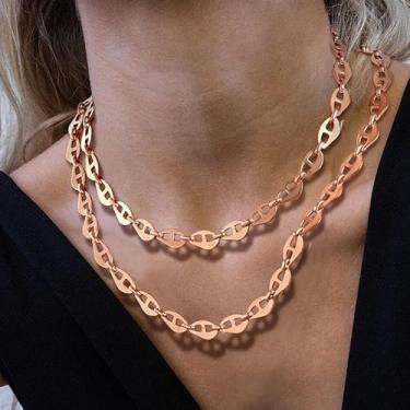 Imagem de Colar masculino com elos marinheiros, aço inoxidável, prata/ouro rosa/ouro, corrente banhada a ouro para mulheres, 7,5 mm de largura, 12,5/38,1 cm, 15 inch(38+9cm)-Choker Length, Aço inoxidável, Sem