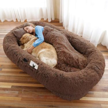 Imagem de Cama de cachorro humano, 189 x 113 x 30 cm, tamanho adequado para você e animais de estimação, cama de cachorro de pele sintética lavável para pessoas cochilando, cama ortopédica para cães,