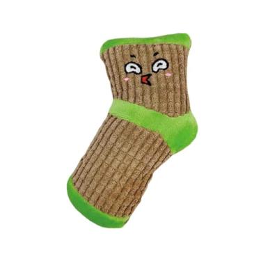 Imagem de KiBcsLic Brinquedo interativo e divertido para cães, em formato de meia recheada com apito, ideal para cães de pequeno e médio porte. Mantenha seu cão, Marrom Verde