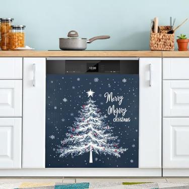 Imagem de xigua Capa magnética para lava-louças, árvore de Natal, adesivos magnéticos decorativos antiarranhões para painel de geladeira e lava-louças, decoração personalizada de cozinha doméstica 58 x 66 cm