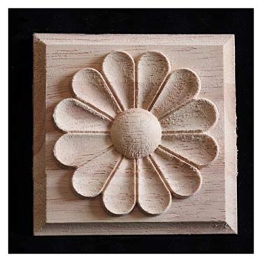 Imagem de 8cm guarnição de madeira decorativa para centro de móveis em casa, decalque esculpido artesanal porta de mobília sem pintura applique onlay armet decor(H,10PCS)
