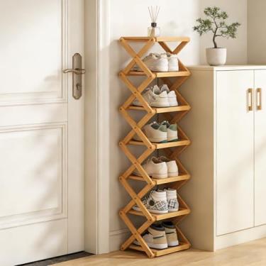 Imagem de YYW Sapateira, prateleira dobrável de bambu, organizador independente de armazenamento de sapatos para entrada, quarto, armário, corredor, (original, 7 camadas 25)