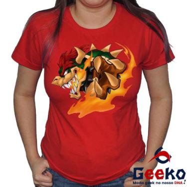 Imagem de Baby Look Bowser 100% Algodão Super Mario Bros Geeko, Vermelho, M