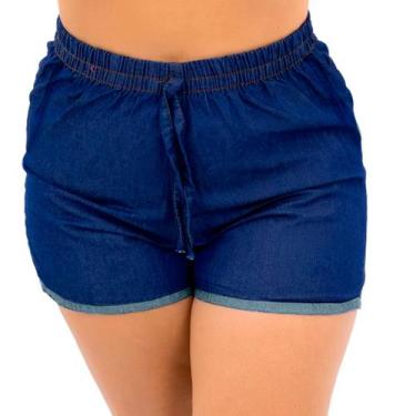 Imagem de Short Jeans Plus size Feminino Com Cos Elastico Ajustavel Barra virada