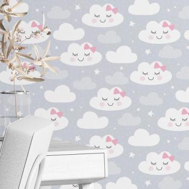 Imagem de Papel De Parede Infantil Nuvens e Tons de Cinza Quarto Bebê - Lopes De