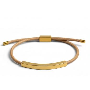 Imagem de Pulseira de couro com barra curvada de aço inoxidável banhado a ouro 18 K para mulheres, pulseira deslizante minimalista de couro genuíno ajustável - joia moderna da amizade, presente para meninas