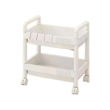 Imagem de Carrinho de armazenamento branco versátil com rodízios bloqueáveis - Fácil montagem de cozinha, banheiro, sala de estar e escritório carrinho com alças - Unidade de prateleira multifuncional que