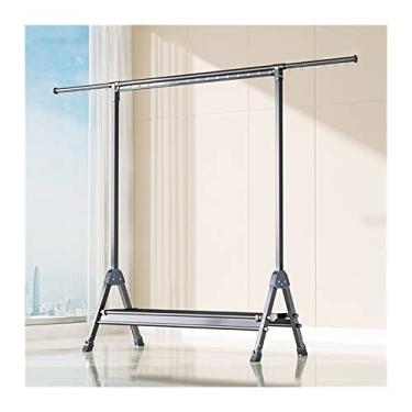 Imagem de Estante de secagem de roupas, cabideiro de quarto com sapateira, suporte retrátil ajustável com rodas ocultas/camada dupla preta/116-200 cm