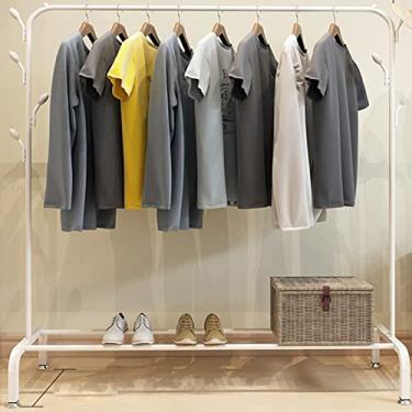 Imagem de Arara de roupas com rodas, suporte de roupas de metal, suportes dobráveis para pendurar roupas, suporte para roupas com prateleira de armazenamento de malha densa, estrutura de aço resistente (D)