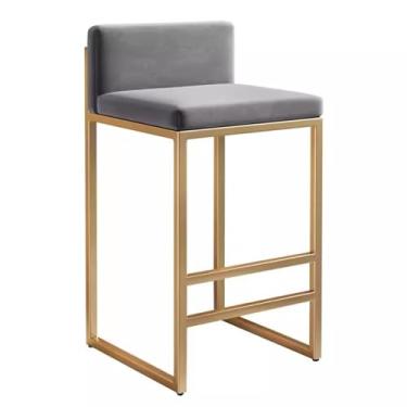 Imagem de Cadeiras de ilha estofadas modernas com pernas e encosto de metal, assento quadrado, banquinho de bar de cozinha alto com apoio para os pés para casa cozinha sala de jantar (tamanho: H, cor: F)