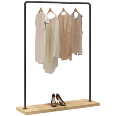 Imagem de Rack de roupas resistente para pendurar roupas, cabideiro de metal preto com prateleira de madeira, cargas 127 kg, organizador de armário independente para quarto, casaco fácil de montar (tamanho: 100