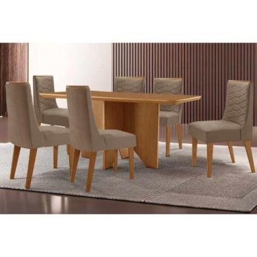 Imagem de Sala Jantar Mesa Nevada Tampo Curvo 180cm+6 Cadeiras Maldivas Madeira 