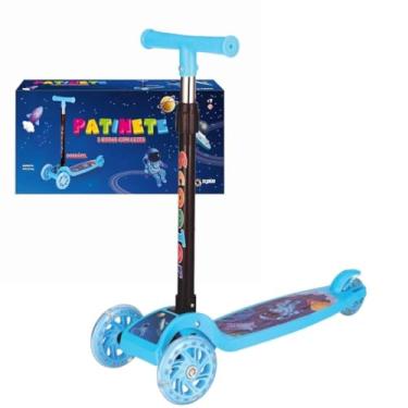 Imagem de Patinete Azul Infantil 3 Rodas, Dobrável Com Luzes Led, Ajuste De Altura, Crianças Até 35Kg