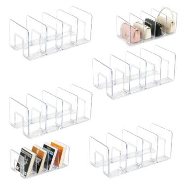 Imagem de FHUIEWRY 4 peças de classificador de arquivos de acrílico transparente, organizador de arquivos de mesa de 4 seções, organizador de bolsa, divisória de bolsa, suporte de pasta de arquivo resistente