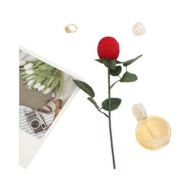 Imagem de Caixa De Anel Romântica Com Rosa Simulada Para Pedido De Casamento E N