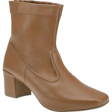 Imagem de Bota Feminina Stretch Cano Médio Bico Quadrado Salto Grosso Cor:Carame