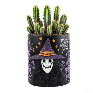 Imagem de Vaso para plantas de Halloween de resina de bruxa com design de bruxa 