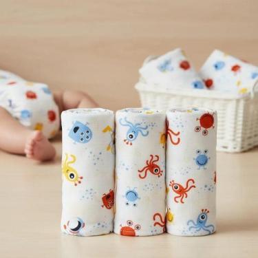 Imagem de Fralda estampada bebe com bainha de tecido 100% algodão camada dupla k