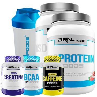 Imagem de Kit 2x Whey Protein Iso 900g + Cafeína 120cap + Creatina 100g + BCAA 100g + Coqueteleir...
