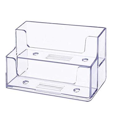 Imagem de DNHCLL 1 pacote com suporte transparente para cartão de visita 2 camadas suporte de cartão de plástico organizador de exibição para home office, mesa e balcão, capacidade para 120 cartões