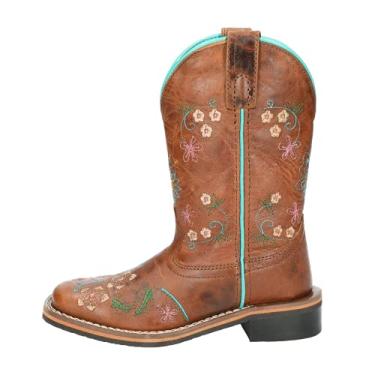Imagem de Botas de cowboy de couro bordado floral Smoky infantil para meninas - marrom