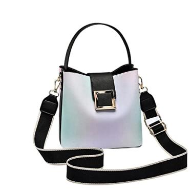 Imagem de Bolsa de mão transversal em dois tons para mulheres, bolsa de mão média, bolsa de couro, com alça larga, Preto