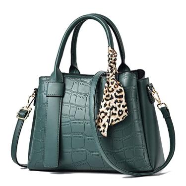 Imagem de Bolsa feminina fashion bolsa alça superior bolsa grande de couro de crocodilo bolsa transversal casual bolsa de ombro, Verde