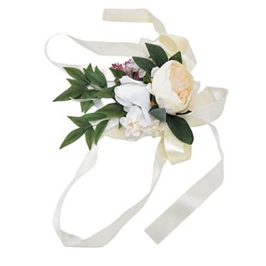 Imagem de Flores para Trás da Cadeira de Casamento Flores Artificiais para Cadeira de Casamento Impedem o Desbotamento Decorações de Cadeira de Casamento para Casamento e Fotografia Prop (Leite branco)