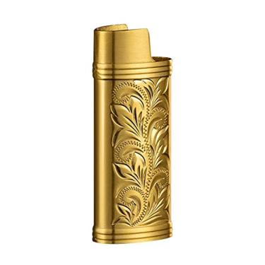 Imagem de Capa de isqueiro de metal - Suporte estampado floral vintage legal apto para BIC J5 tamanho (ouro)
