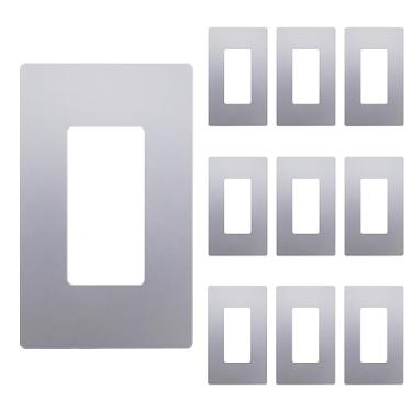 Imagem de Enerlites – Coberturas de parede sem parafusos, tamanho 1 a gangue, 11,4 cm de altura x 7,6 cm de comprimento, branco/preto/marfim/amêndoa clara/níquel/bronze escuro/prata/ouro/ouro rosa, 1 Gang - 10 Pack, Silver