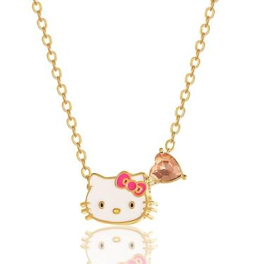 Imagem de Hello Kitty Colar Sanrio Gifts Pedra do mês de nascimento 45,7 cm, colar banhado a ouro 18 quilates, licença oficial da joia, Latão, Pedra de vidro