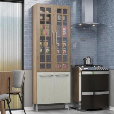 Imagem de Paneleiro Duplo Modulado Com Vidro Fidelitá Paris 70cm 4 Portas Nogal/Salinas