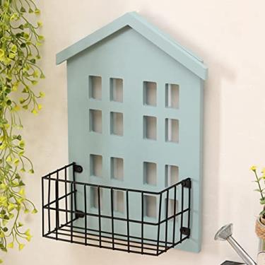 Imagem de Prateleira de armazenamento de parede, feita à mão, em forma de casa, prateleira de parede rústica, prateleiras de armazenamento de casa de fazenda, prateleira de madeira moderna para quarto, sala de