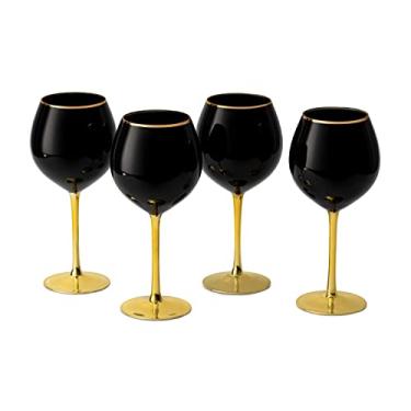 Imagem de Conjunto de 4 taças de vinho pretas com haste dourada 400 ml da The Wine Savant - Taças de vinho com borda dourada, taças de vinho de cor preta, degustação de vinho de luxo aniversário, aniversário de casamento