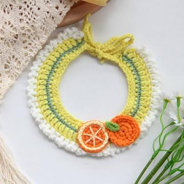Imagem de Cachecol de crochê feito à mão para gatos e cães, gola de pele, babador decorativo (limão, grande)