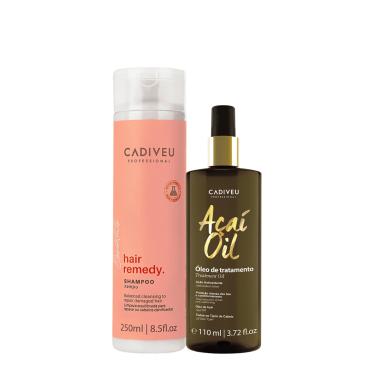 Imagem de KIT CADIVEU ESSENTIALS HAIR REMEDY SHAMPOO E AçAí OIL 110 (2 PRODUTOS) 