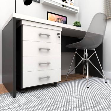 Imagem de Gaveteiro Volante com 4 Gavetas para Escritório ou Home Office Preto/Branco