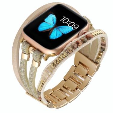 Imagem de Waillynice Pulseira de metal para Apple Watch série 876 SE54Ultra, pulseira feminina para IWatch de 49 mm, 45 mm, 41 mm, 40 mm, 38, 44 mm, pulseira Peal (ouro E, 38 40 41 mm)