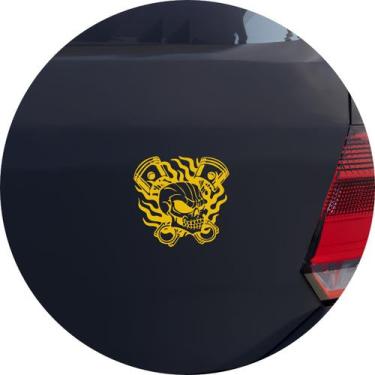 Imagem de Adesivo de Carro Caveira E Pistão Tuning - Cor Amarelo - Melhor Adesiv