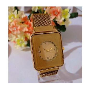 Imagem de Relogio de Pulso Quadrado Analógico Aço fecho Magnético Feminino Luxo 