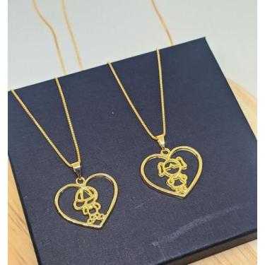 Imagem de Colar Gargantilha Filhos Veneziana 45cm com Pingente Coração Vazado Me