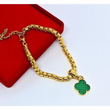 Imagem de Pulseira Bracelete Corrente Elos veneziana Grossa Folheado Ouro com Pi